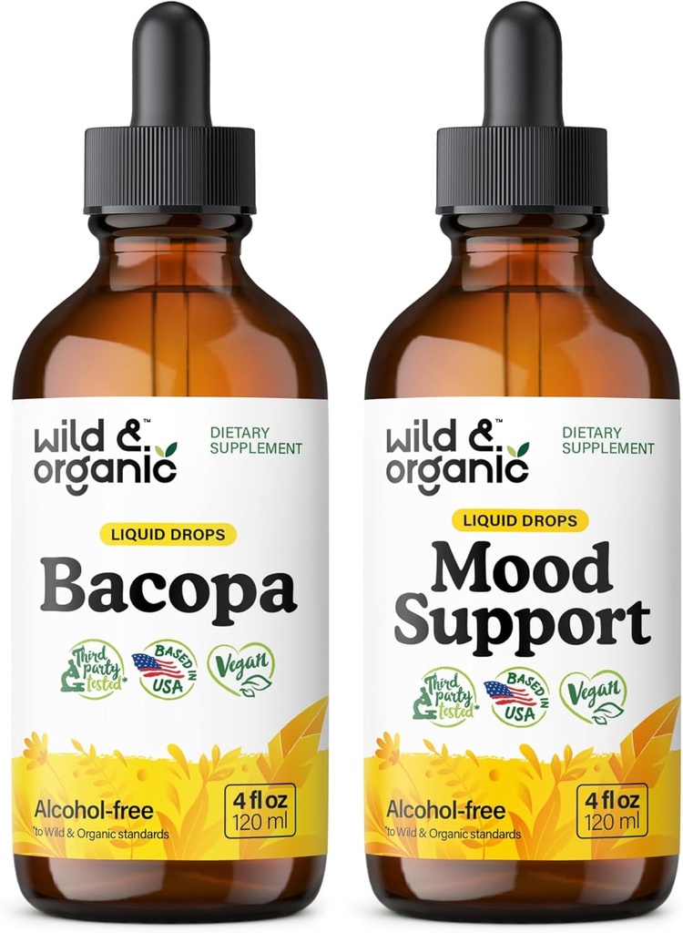 Wild & Organic Bacopa Tincture 4 fl oz & Mood Support Tincture 4 fl oz