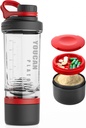 21oz Protein Shaker Şişe, Toz Depolama Konteyner-Shaker Kupası Protein Shakes-pre egzersiz şişe-Mixer Cup-Gym Sport Water Şişe - Made with Tritan BPA Free, with Wire Whisk Balls, Red