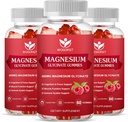 Glycinate Gummies Μαγνήσιο - 400mg Glycinate Gummy Μαγνήσιο με βιταμίνη D, B6, και CoQ10, συμπλήρωμα μαγνησίου για την χαλάρωση και τη γνώση, Χωρίς ζάχαρη - 60 Gummies Βατόμουρο (3 Συσκευασία)