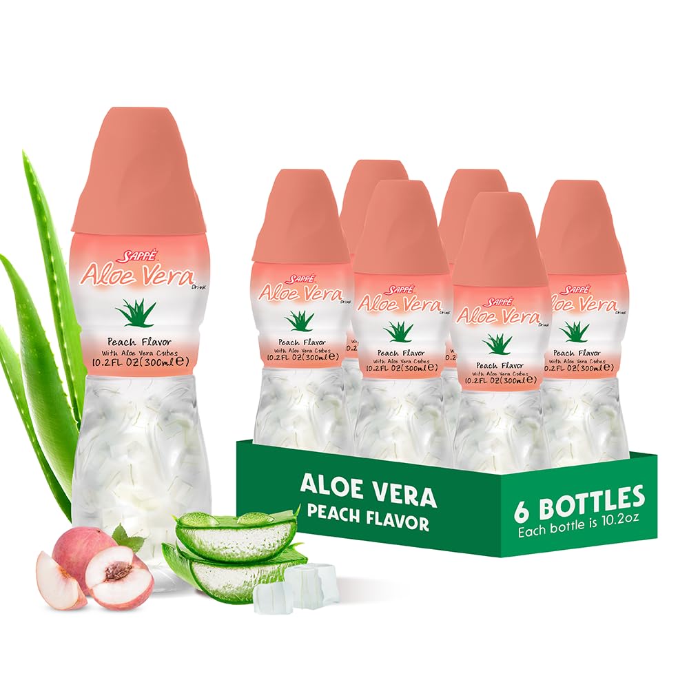 Aloe vera suyu (Peach tasteed) daha büyük chunky saf aloe hamuru (6 Packs) ile Bitki bazlı meyve suyu hidrasyon için harika ve büyük aloe hamuru içeriyor. Yetişkinler ve çocuklar için sağlıklıdır