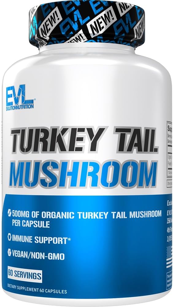 Evlution Beslenme Türkiye Tail Mushroom - 500 mg Organik Türkiye Capsule başına Tail Mushroom - Immune Support - Diyet Supplement - Vegan & Non-GMO - 60 Hizmet - 60 Capsules - 60 Capsules - 60 Capsules