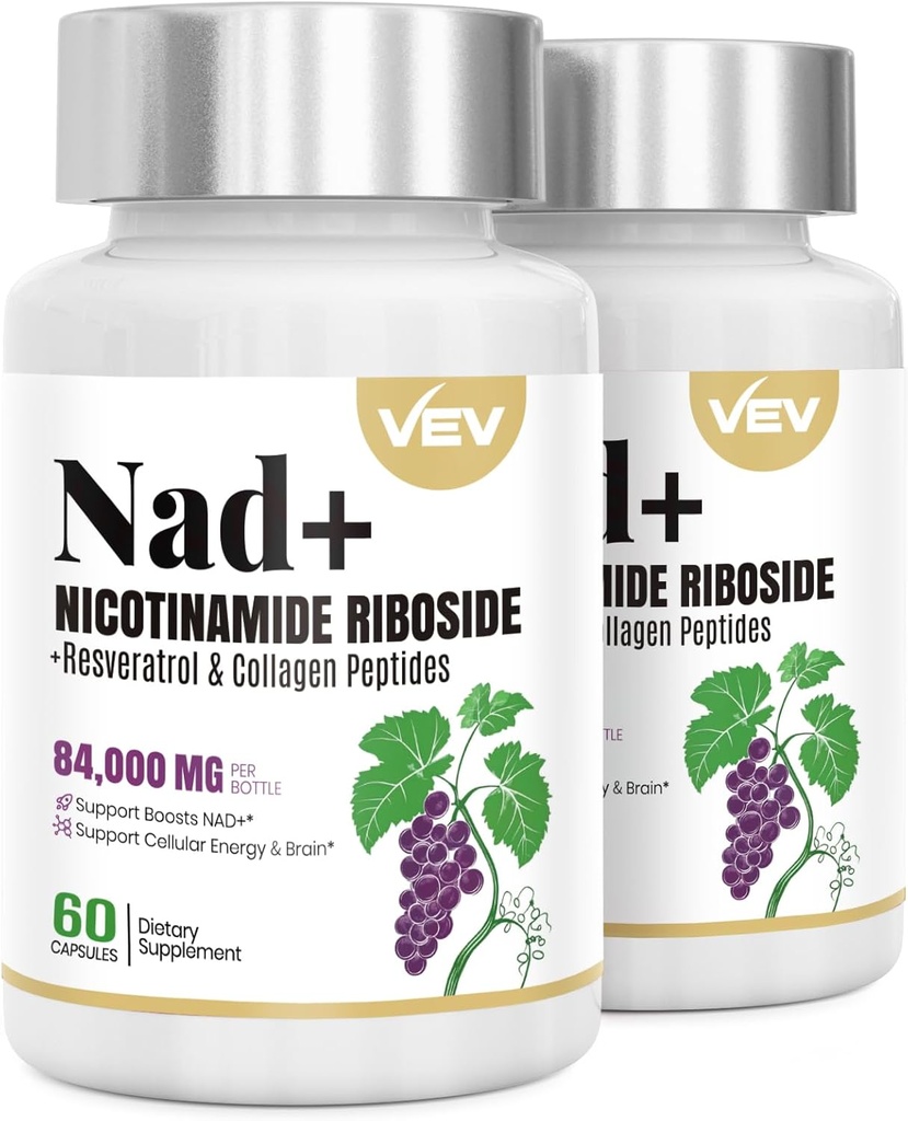 VEV NAD+ Tamam – Kadınlar ve Erkekler için Liposomal NAD Supplement, Hücre Enerji ve Sağlıklı Ağlama, 2 Şişe - 120 Capsules