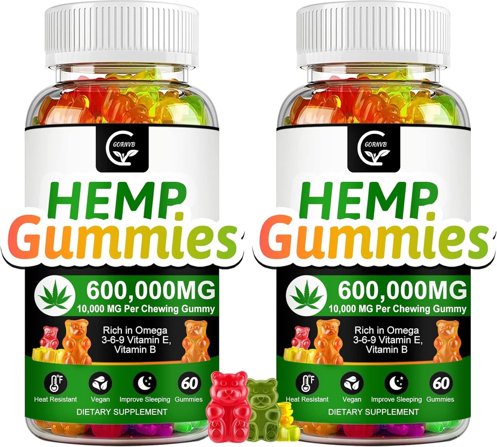 (2 Pack) Yüksek Potency Hemp Gummies Extra Strength -Stress, Sleep, Mood, Calming, Focus, Relaxation Supplements, 100% Natural Hemp Oil Extract Infüzyon Gummies, Vegan, Non-GMO, Gluten-Free-GMO, Gluten-Free