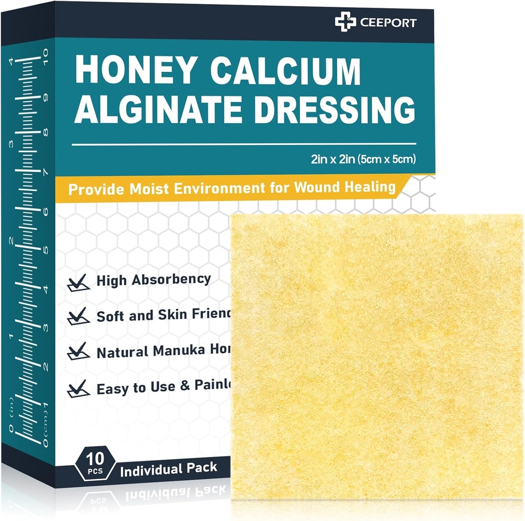 Manuka Honeyuba Alginate Yara Giymek, 2"x 2" Yüksek Absorbency Honey Yarası, Tıbbi Sınıf Manuka Honey Yara Bakım Yaraları Yaralar Için Patches (Paket 10)
