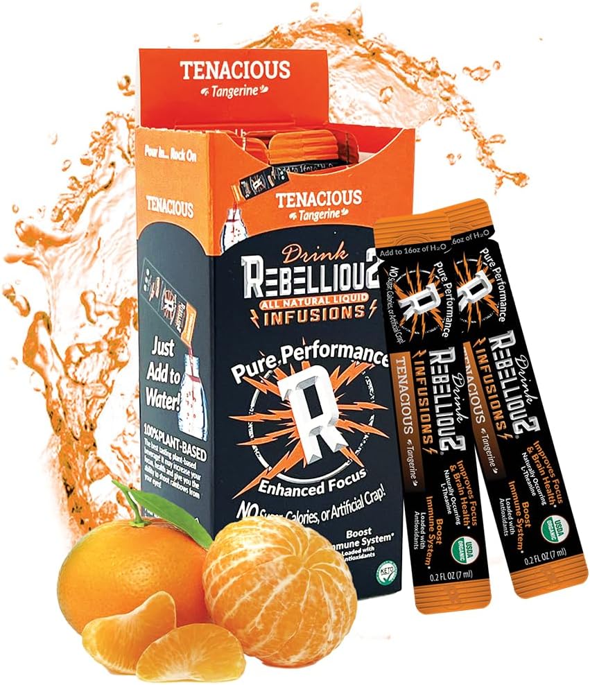 Arif Tenacious Tangerine Organic Drink Mix – Zero Calorie Energy Drink Mix | Monk Fruit & Green Tea Extract | L-Theanine + Natural Caffeine |% Plant-Based | Pack of 10 | Chem,Gluten-Free