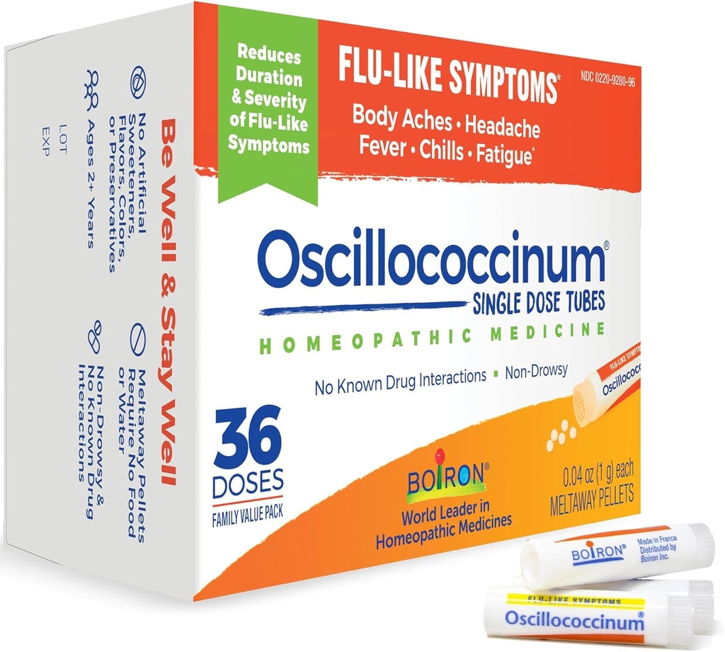Boiron Oscillococcinum Ομοιοπαθητική Ιατρική για τα συμπτώματα της γρίπης, Λευκό, 36 Count