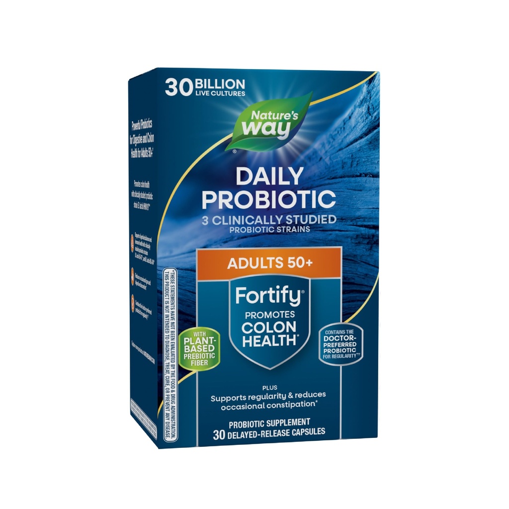 Nature's Way Fortify 50+ Daily Probiyotik for Men & Women, 30 milyar Live Cultures, Colon, Digestive, and Immune Health Support* Supplement, 30 Capsules