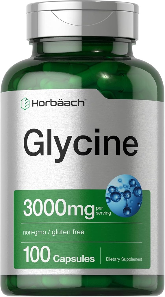 Horbäach Glycine 3000 mg Supplement | 100 Toz Capsules | Non-GMO, Gluten Free