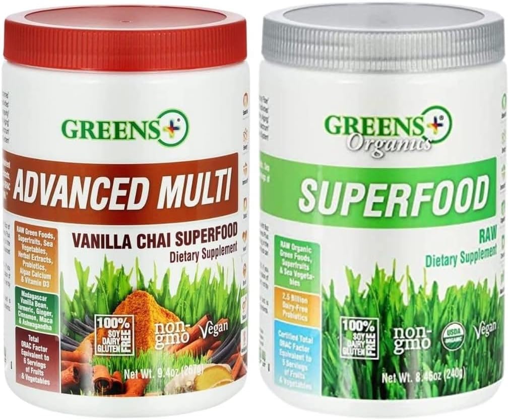 Greens+ Organik Superfood Raw ile Advanced Multi Vanilla Chai Superfood, Sche (Pack of 2)