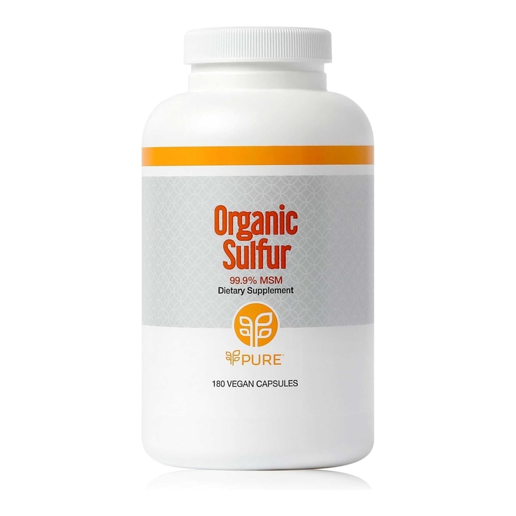 PURE | Organik Sulfur MSM | 180 Capsules | Premium MSM Toz Ortak Sağlık için | Saç Büyümesi için MSM Toz ve Daha İyileştirilmiş Saç Sağlığı için, Skin ve Nails | Vegan, Non-GMO, ve Gluten Free