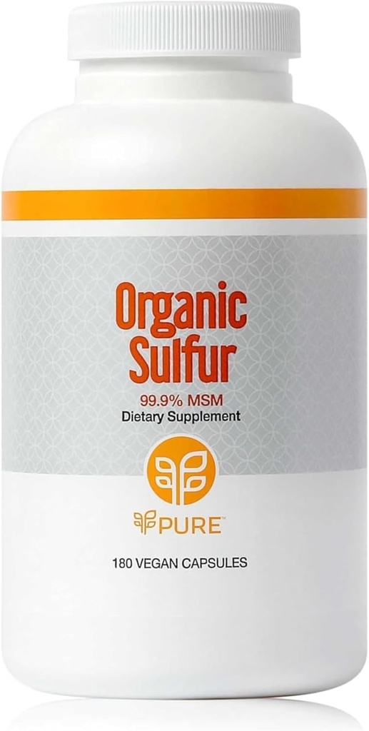 PURE | Organik Sulfur MSM | 180 Capsules | Premium MSM Toz Ortak Sağlık için | Saç Büyümesi için MSM Toz ve Daha İyileştirilmiş Saç Sağlığı için, Skin ve Nails | Vegan, Non-GMO, ve Gluten Free