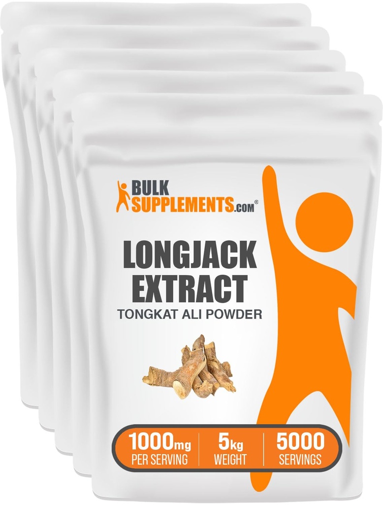 BulkSupplements.com Longjack Extract Powder - Tongkat Ali Extract, Longjack Tongkat Ali Powder - Tongkat Ali για άνδρες & γυναίκες, Χωρίς γλουτένη - 1000mg ανά υπηρεσία, 5kg (11 λίβρες) (πακέτο των 5)