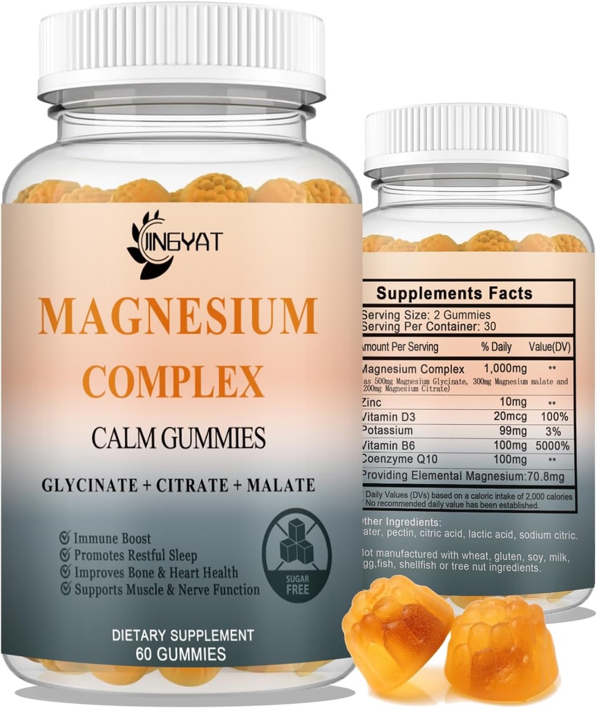 Triple Kompleksi - Yüksek Aromatik Gummies, Magnezyum Glycinate, Malate, & Citrate, Chelated Forms with Vitamin D and çinko, P properties, Coq10 Supplement