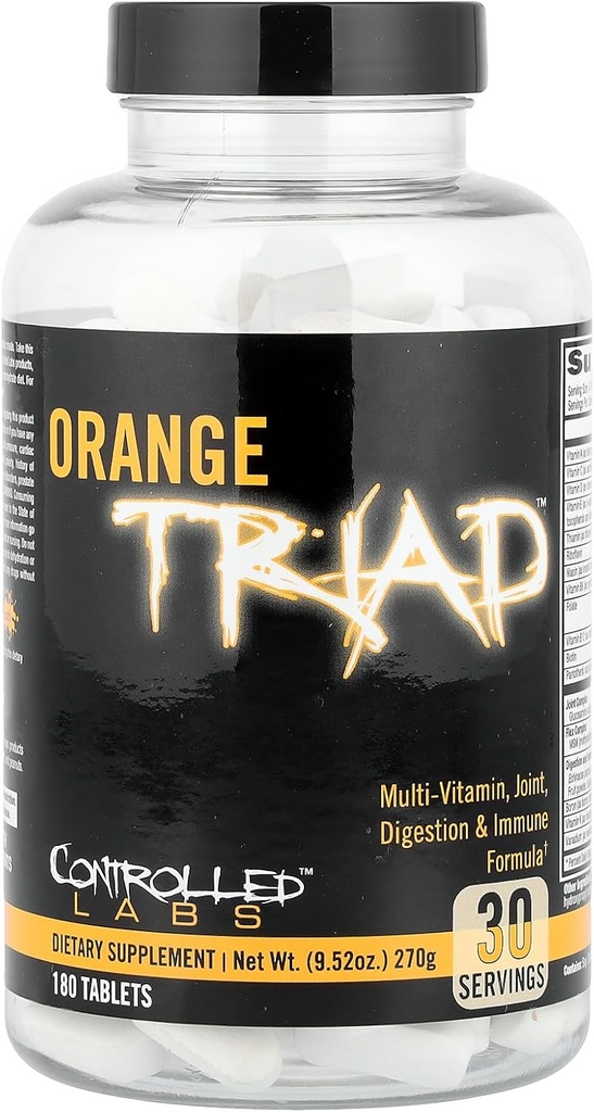 CONTROLLED LABS Orange Triad Daily Multivitamin, Iron Free Sports Supplement for Workout, Digestion, Immune, and Commons, 45 serv - Tabletler (180 Kont)