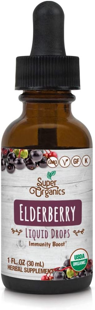 Super Organics Organic Elderberry Liquid Drops | Non-GMO, Gluten Free, Kosher, & Vegan, 1 Fl Oz Oz