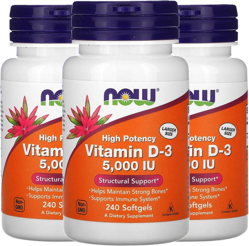 Τώρα Βιταμίνη D-3 5000 IU, 240 Softgels, Συσκευασία των 3