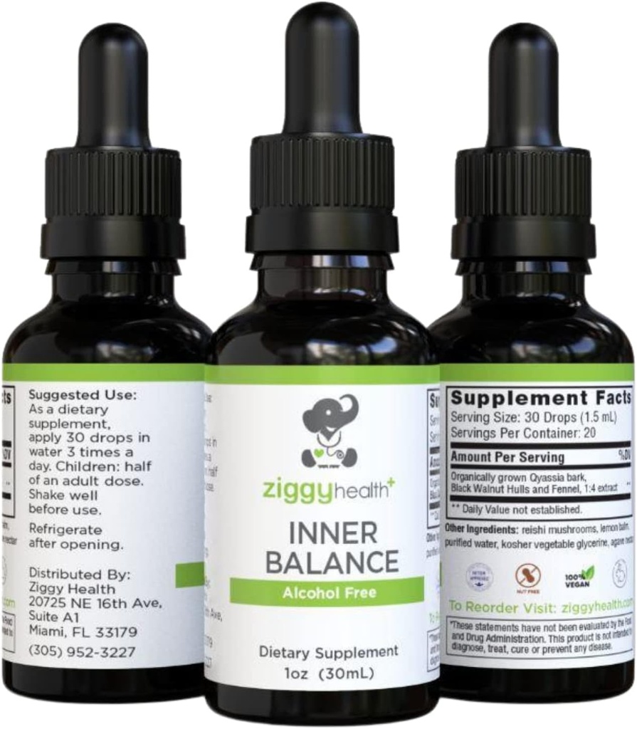Ziggy Health Inner Balance Tincture - Intestinal Support Movement Formula, Black Walnut Liquid, Harmful Organism Cleanse, Herbal Remedy, Supplement, Gluten Free, 1oz