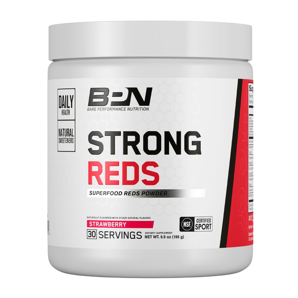 BARE PERFORMANCE NUTRITION, BPN Güçlü Reds Superfood Toz, Digestive Enzymes, Antioksis, Geliştirilmiş Doğal Enerji, 30 Hizmet, Strawberryberry