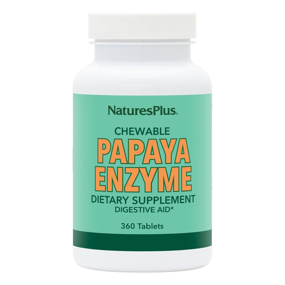 Natures Plus Papaya Enzyme - 6 mg Papain - All Natural Digestive Aid Supplement, Contains Amylase & Protease - 360 Chewable Tabletler (360 Hizmetler)