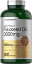 Horbäach Flaxseed Oil Softgel Capsules 3000 mg | 300 Kont | Yüksek Potency | Omega 3 6 9 | Non-GMO, Gluten Free | Cold Pressed Flax Seed