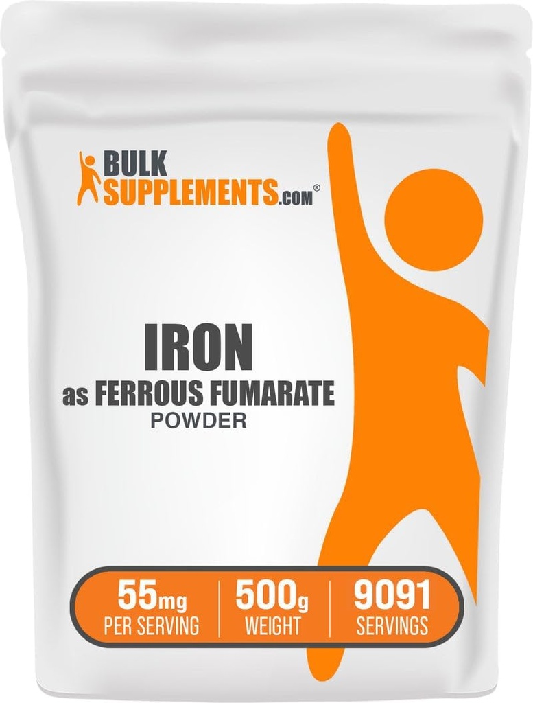 BulkSupplements.com Ferrous Fumarate Powder - Essential Mineral, Iron Supplement for Men and Women - Gluten Free, 55mg per Serving, 500g (1.1 lbs) (Pack of 1)