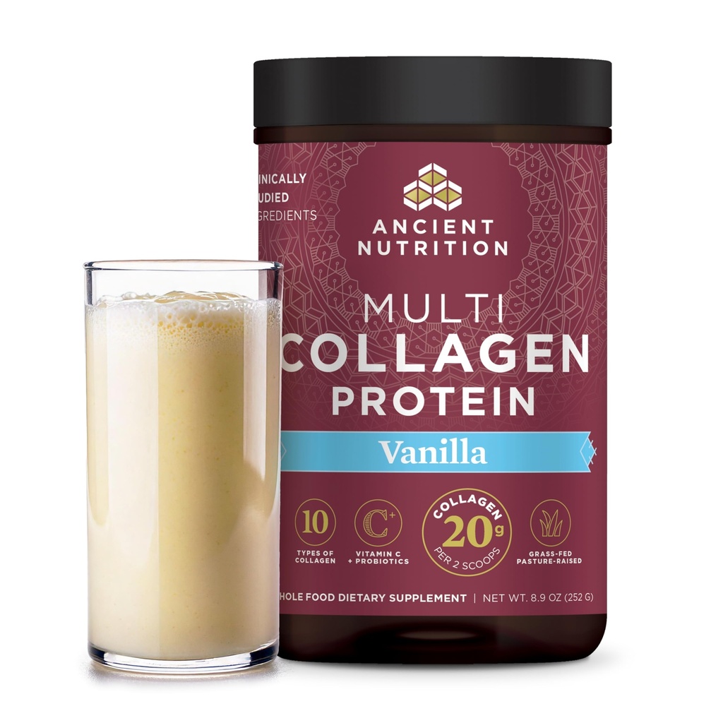 Eski Beslenme Kolajn, Toz, Multi Collagen protein, Kadınlar ve Erkekler, C vitamini, Probiyotikler, Hydrolyzed Collagen, Supports Skin, Ortaklar, Gut Health, Vanilla, 24 Hizmetler