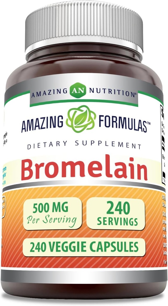 Amazing Formulas Bromelain 500 mg 2400 GDU, Veggie Capsules | Non-GMO | Gluten Free | Made in USA | Ideal for Vegetarians (240 Count)