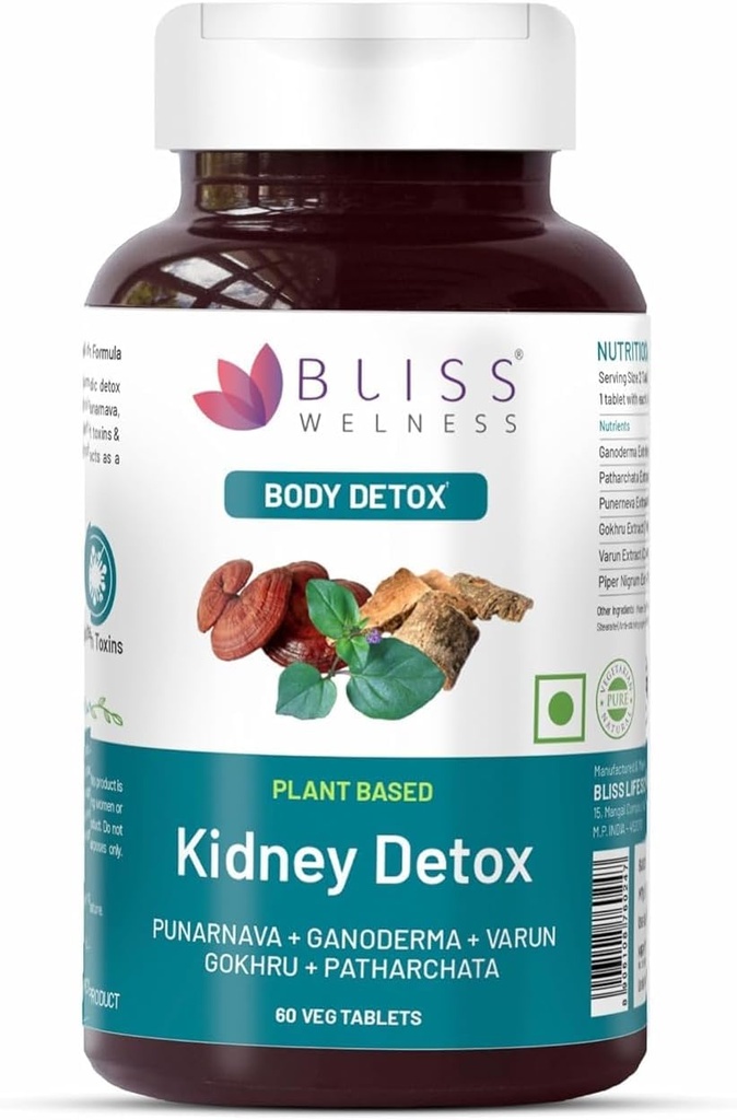 Kidney Detox | Punarnava Patharchatta Gokhru Ganoderma Varun Extracts | Kidney Support Ayurvedic Health Supplement - 60 Veg Tablets