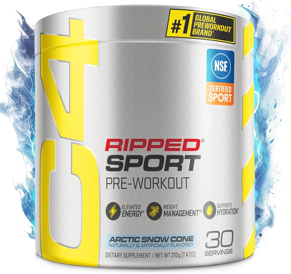 C4 Ripped Sport Pre Education Powder Arctic Snow Cone - NSF Certified for Sport + Sugar Free Preworkout Energy Supplement for Men & Women - 135mg Caffeine + Weight Loss - 30 Services