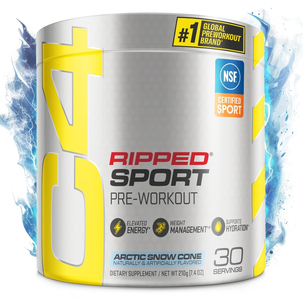 C4 Ripped Sport Pre Workout Toz Arctic Snow Cone - NSF Spor + Sugar Free Preworkout Energy Supplement for Men & Women - 135 mg Caffeine + Kilo Kaybı - 30 Hizmet