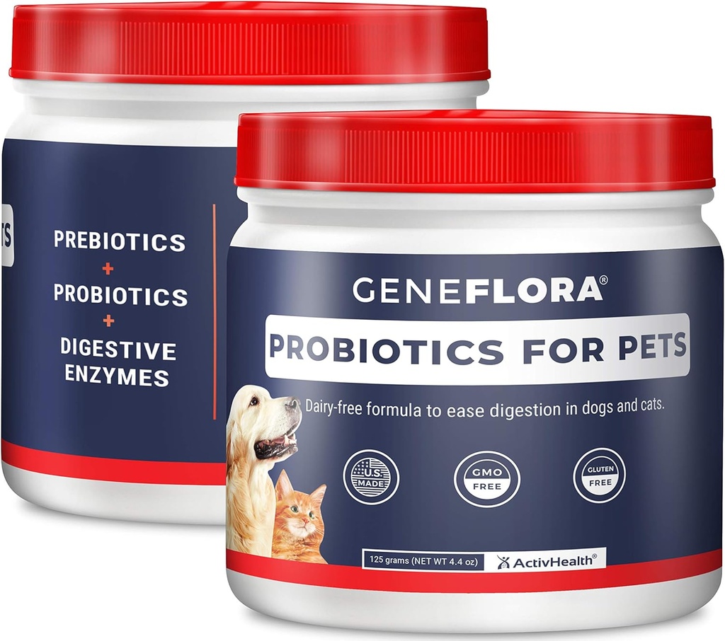 ActivHealth Digestive Enzymes and Probiotic for Pets (Dogs, Cats, Rabbits and More, 125 mg, 120 servings) by Geneflora for Pets Pack of 2