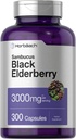 Horbäach Black Elderberry | 3000 mg Capsules | 300 Count | Non-GMO, Gluten Free | Sambucus Supplement