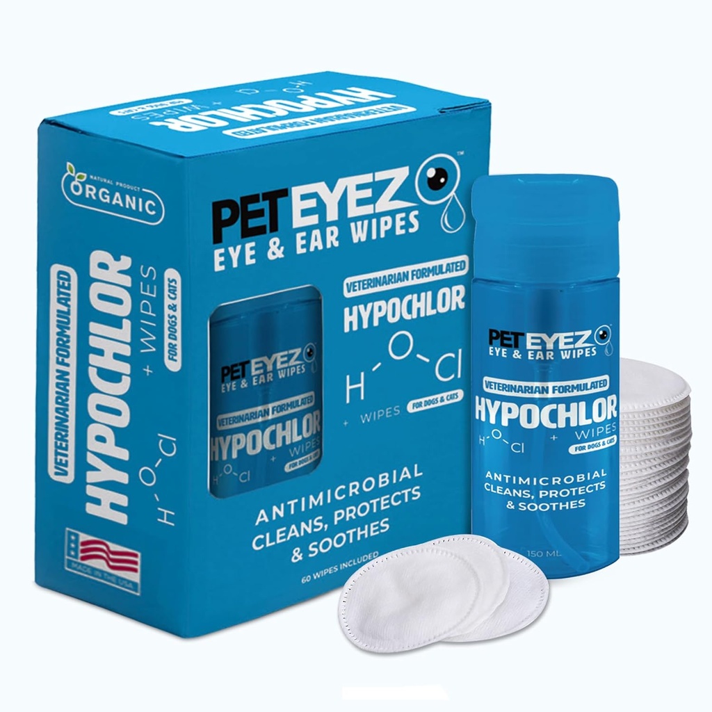 PetEyez Veterinarian Formulated Tear Stain Donr Solution for Dogs & Cats - hipoallergenic Deodoring Clean to remove Dirt, Discharge and Crust from Ears, Eyes, Paws & Butt - 100 Wipes