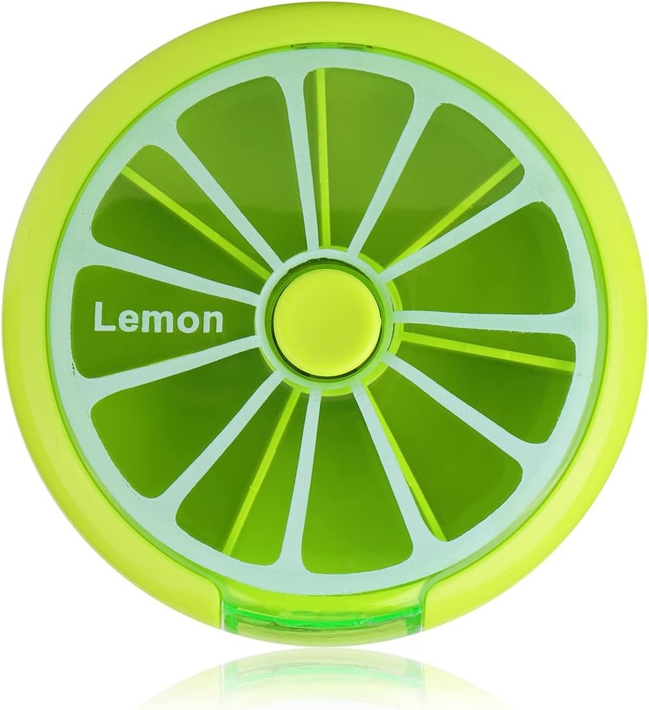 Creative Portable Mini 7 Day Weekly Circular Shape Rotary Cute Fruit Style Pill Storage Case Box (Lemon)