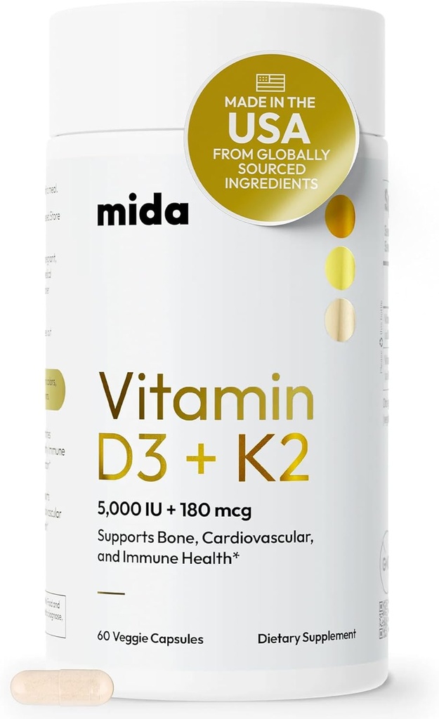 Mida Health® D3 K2 Βιταμίνη 5000 IU με MK-7 