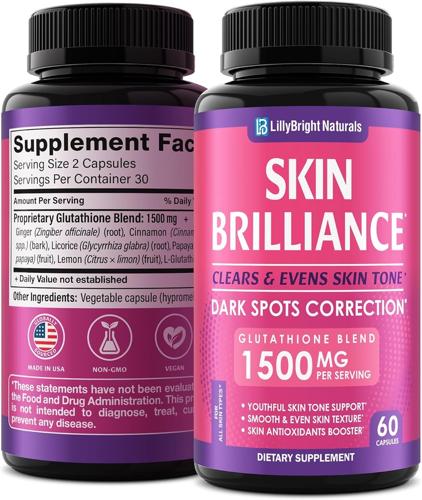 Glutathione Capsules - 1.500 C-Glutathione Supplement with Vitamin C - Skin Tone Advancedr - Hedefler Dark Spots & Acne Marks - Potent Antioksi - 60 Skin Pills