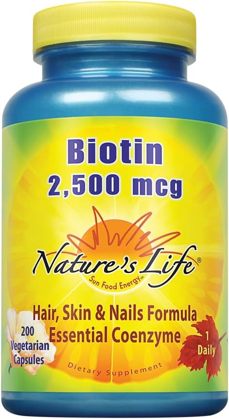 Nature's Life Biotin 250006 | Sağlıklı Saç, Cilt, Nail & Metabolism Desteği | Non-GMO | 200 Sebze Kapsülleri