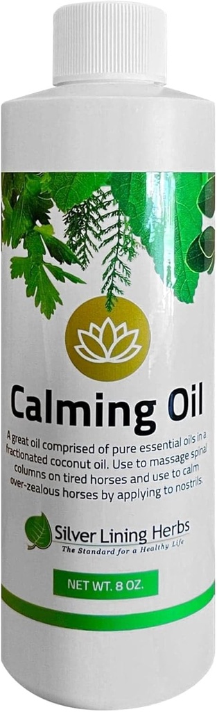 Silver Lining Herbs Calming Oil for Horses – All-Natural Essential Oil Blend with Coconut Oil – Helps Relax Anxious, Restless & High-Strung Horses – 8 oz