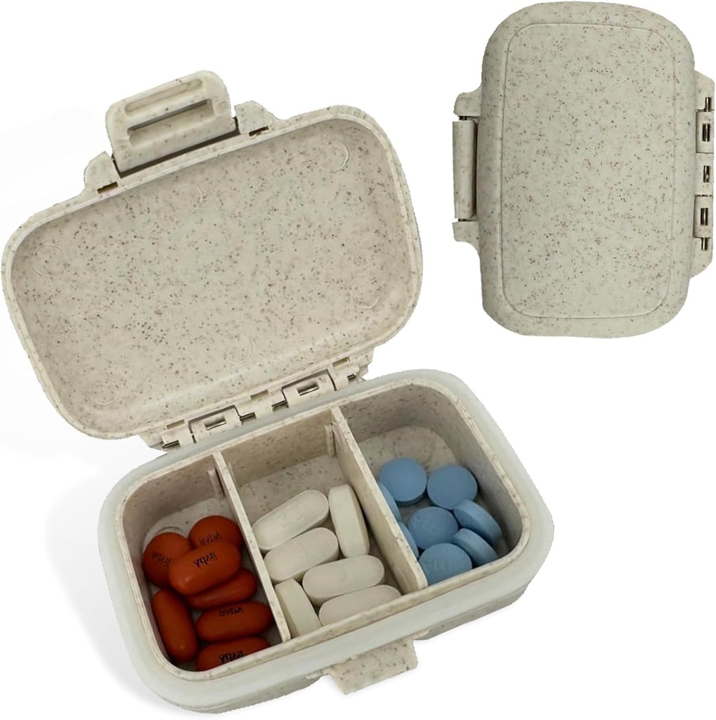 Seyahat Pill Organizer - Dayanıklı, Sutight Pill Case Travel Dimension with 3 Karşılaştırma - Compact Pill Travel Case for Vitamins, Supplements, Tıp - Seyahat Pill Konteyner For Purse (Beyaz)