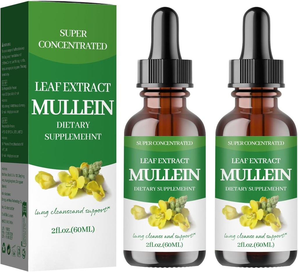 Lungs için Mullein Drops,Mullein Leaf Extract - Support Lung Cleanse - Organic Natural Supplement for Adult, Tincture Drops | Non-GMO, Vegetarian Healthstyle-(2Pack)