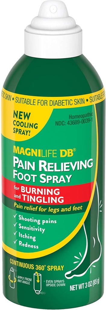 MagniLife DB Pain Relieving Foot Spray, Doğal Soğutma Ağrısı Soothe Burning ve Tingling, Diabetic Skin için Uygun - 3oz