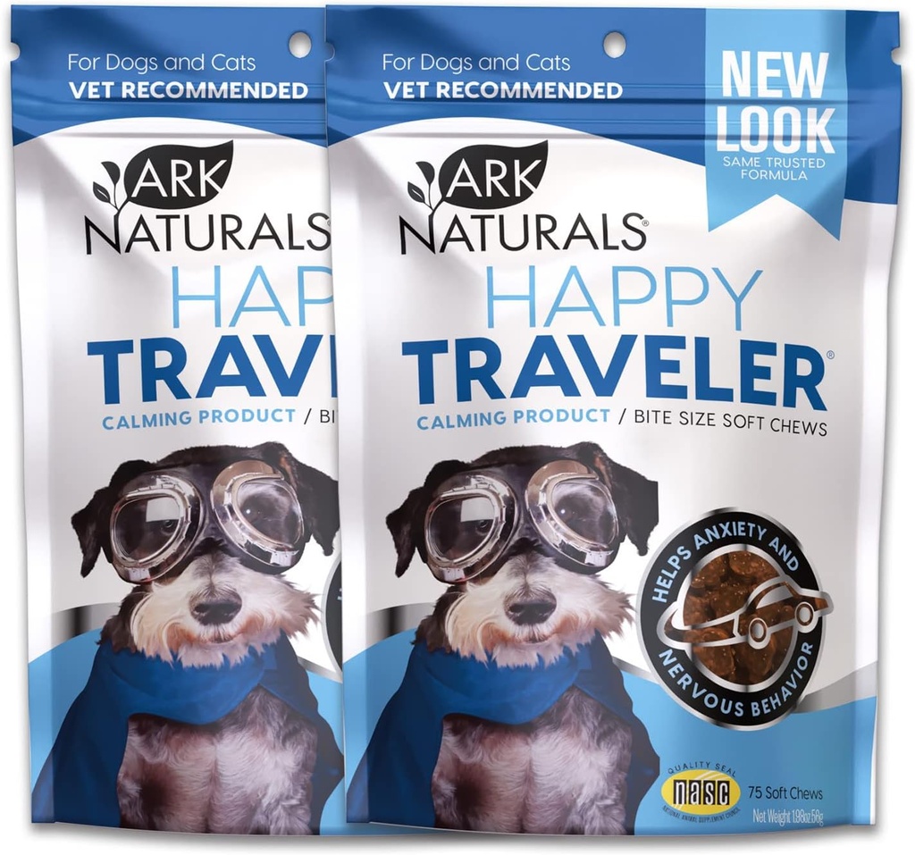 ARK NATURALS Happy Traveler Calming Chews Sche, Ease Anxious and Nervous behavior in Dogs and Cats, Vet Önerilen, 2 Pack