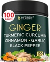 5in1 Ginger ve Turmeric Supplements with Ceylon Cinnamon, I - Digestion, Immune, Brain & Heart Health Support - 100 Vegan Capsules
