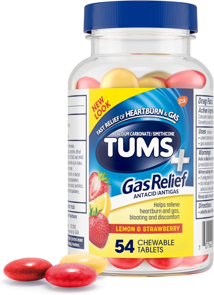 TUMS Chewy, Gaz Yardımı, Lemon & Strawberry - 54 Kont