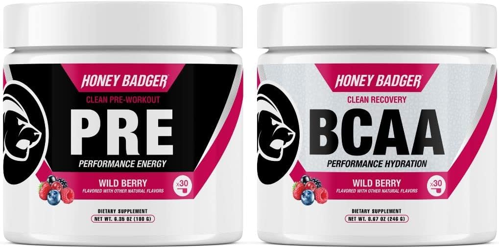 Μέλι Badger Pre προπόνηση σκόνη & BCAA Amino Acids σκόνη Bundle 