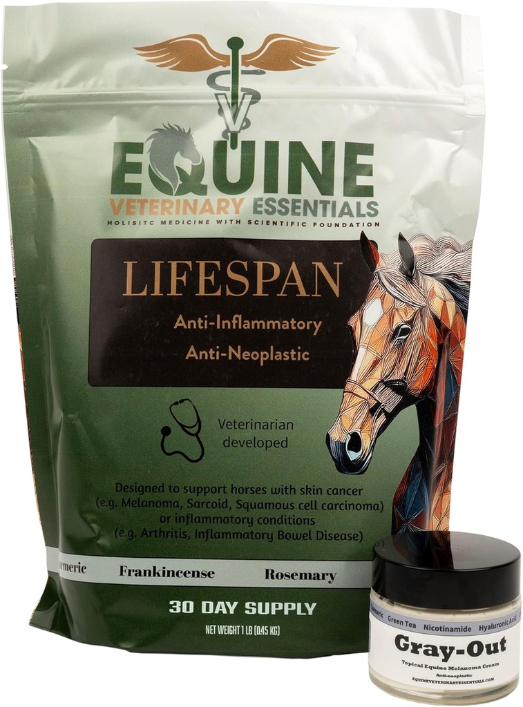 Lifespan & Gray-Out Equine Care Sche | Herbal Anti-Inflammatory Oral Supplement + Melanoma Cream Joint, Mobility & Skin Health Support for Horses | Wellness Pack