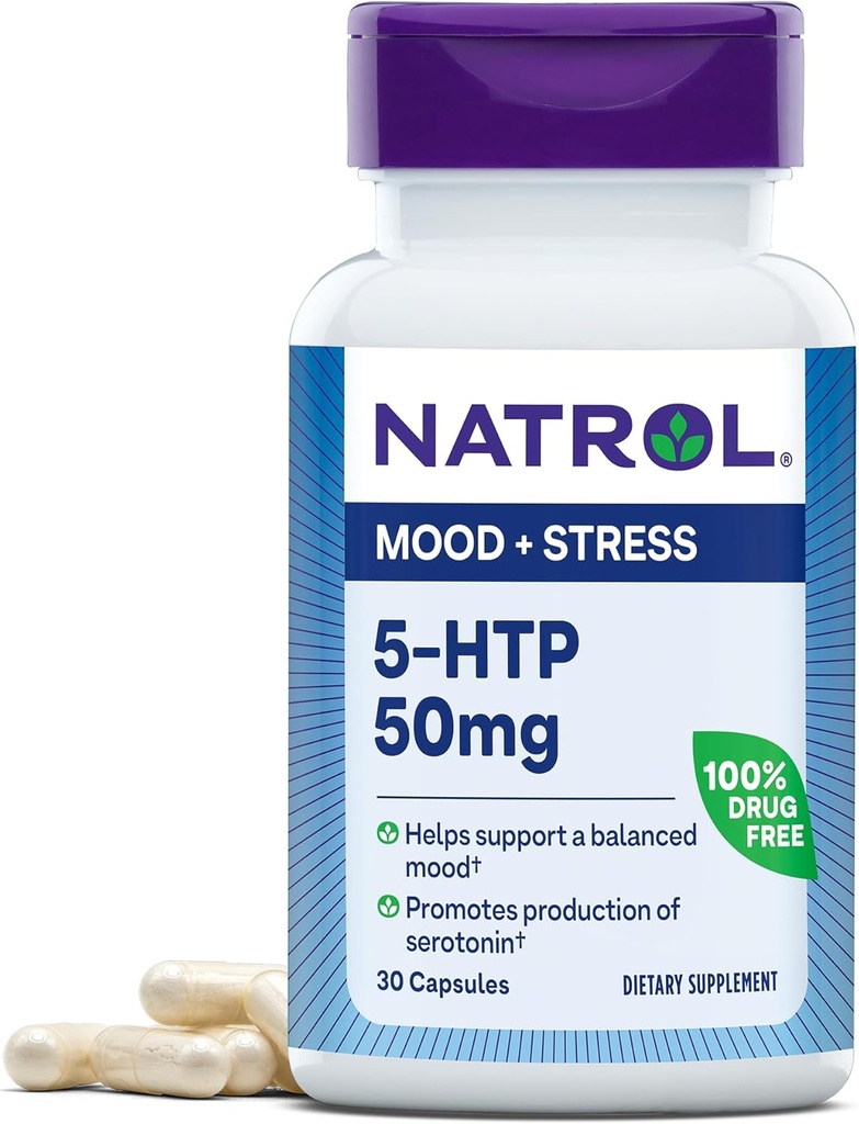 Natrol Mood & Stres 5HTP 50 mg, Diyetsel Supplement Dengeli Bir Mood, 30 Capsules, 7-30 Day Supply