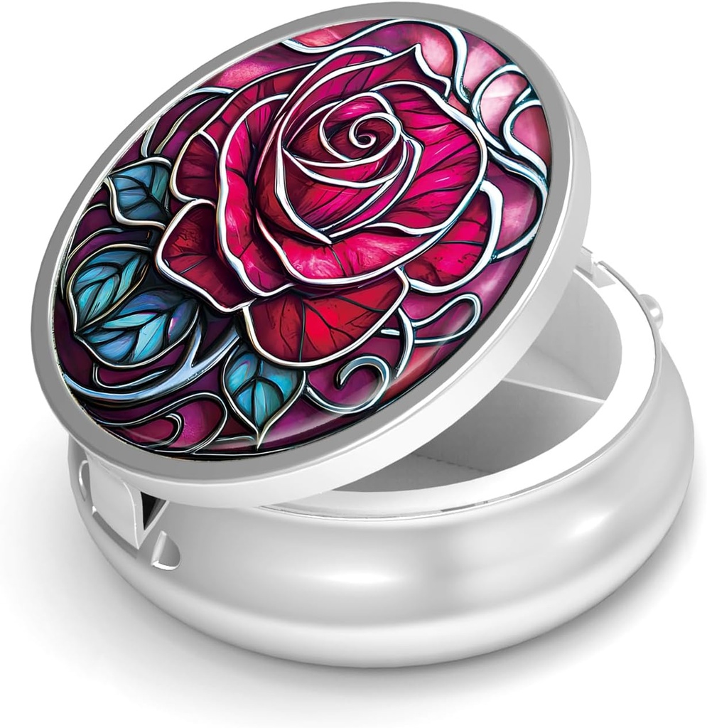 Χάπια Box-3 Διαμέρισμα Μικρό Χάπια Θήκη για Purse & Pocket Mini Μεταλλικό Χάπια Κάτοχος Travel Χάπια Δοχείο για να κρατήσει συμπληρώματα Βιταμίνες BPA-Free (Rose)