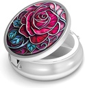 Pill Box-3 Compartment Small Pill Case for Purse & Pocket Mini Metal Pill Holder Travel Pill Container to Hold Supplements Vitamins BPA-Free (Rose)