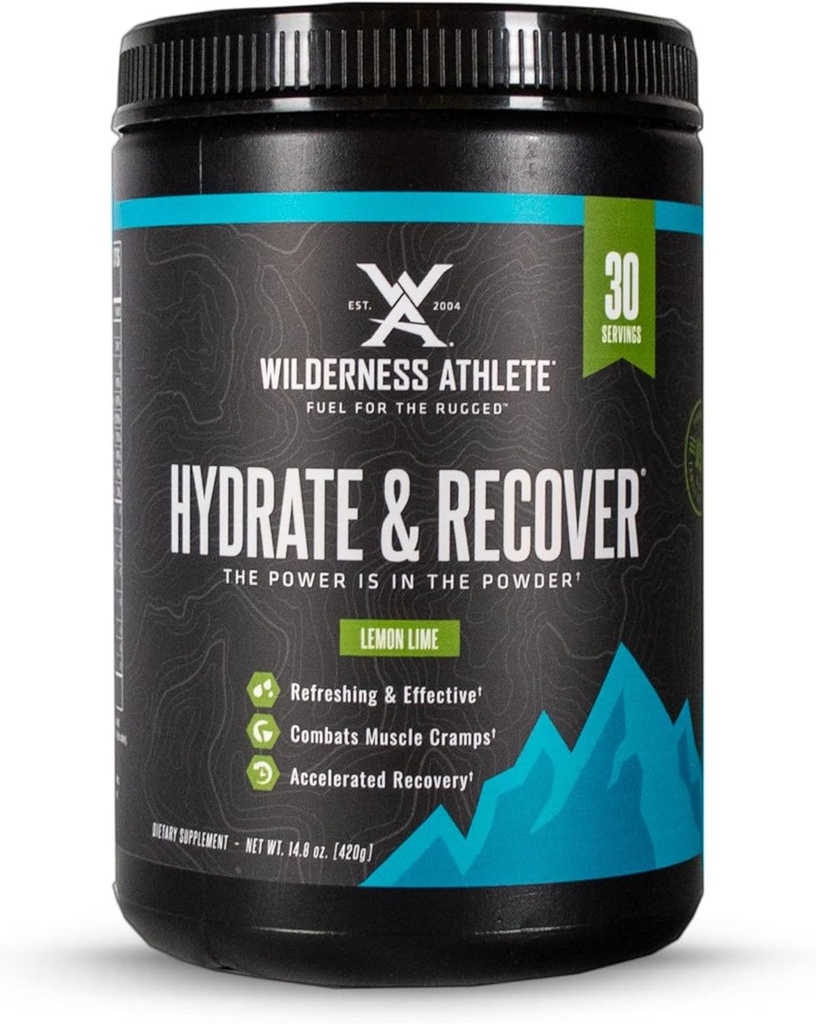 Wilderness Athlete - Hydrate & Recover | Sıvı Hydration Toz Elektrolyte Drink Mix - Recover Faster with Bcaas - Hydrate Toz with 1000 mg of C - 30 Service Tub (Lemon Lime)